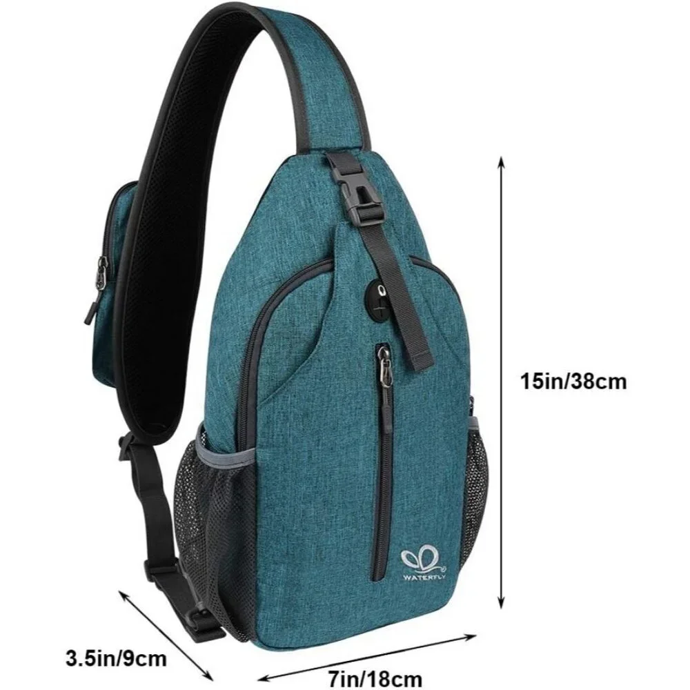 Men Teal Blue Crossbody Sling Backpack Sling Bag Travel Hiking Chest Bag Daypack